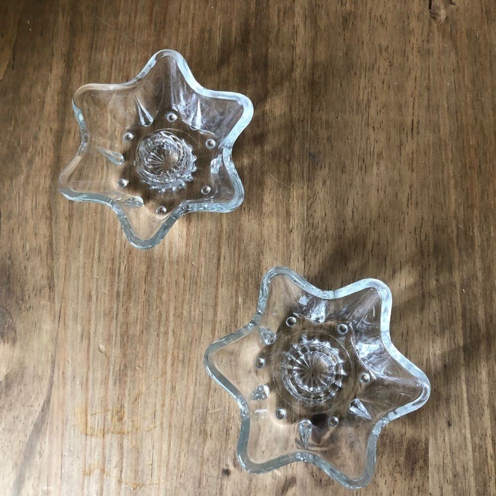 Vintage Star-Shaped Glass Candle Holders Set of 2